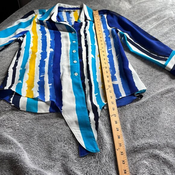 Mischa Womens Top Large Button Up Tie Front Artsy Art Deco Retro Striped 17913 - Picture 8 of 9